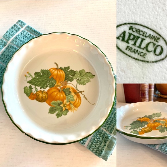 Vintage Porcelain Pie Plate Pumpkins Apilco France Fall Thanksgiving - Picture 11 of 12